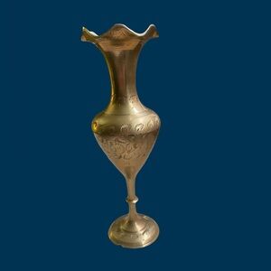 8” Brass Engraved Fluted Bud Vase